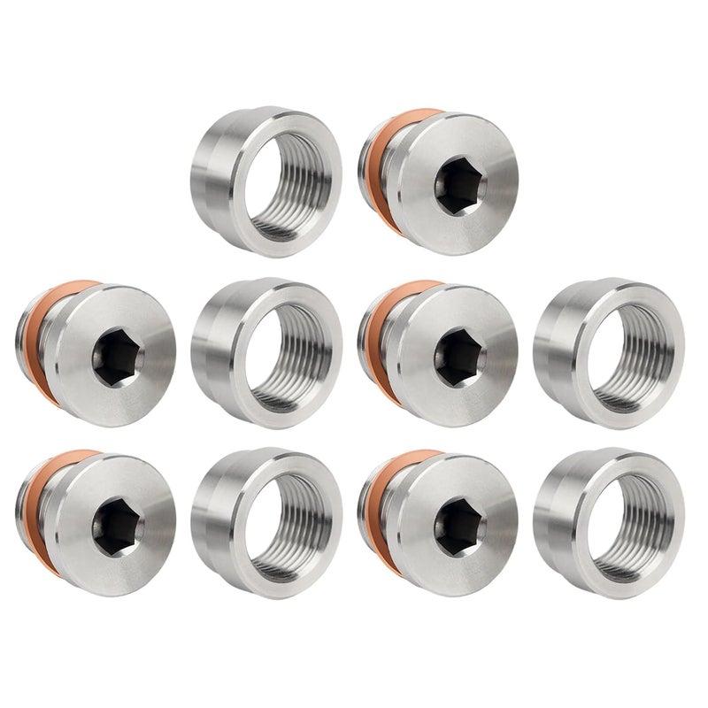 joytrace M18x1.5 Oxygen Sensor Weld Bungs & Plugs Kit (5 Bungs/5 Plugs) - Stainless Steel Welding Adapters - Image 1